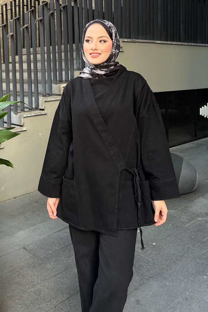 Kimono Kot Ceket - Siyah - 1