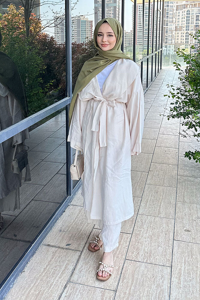 Kimono Pantolon Takım - Bej - ALLMİSS (1)
