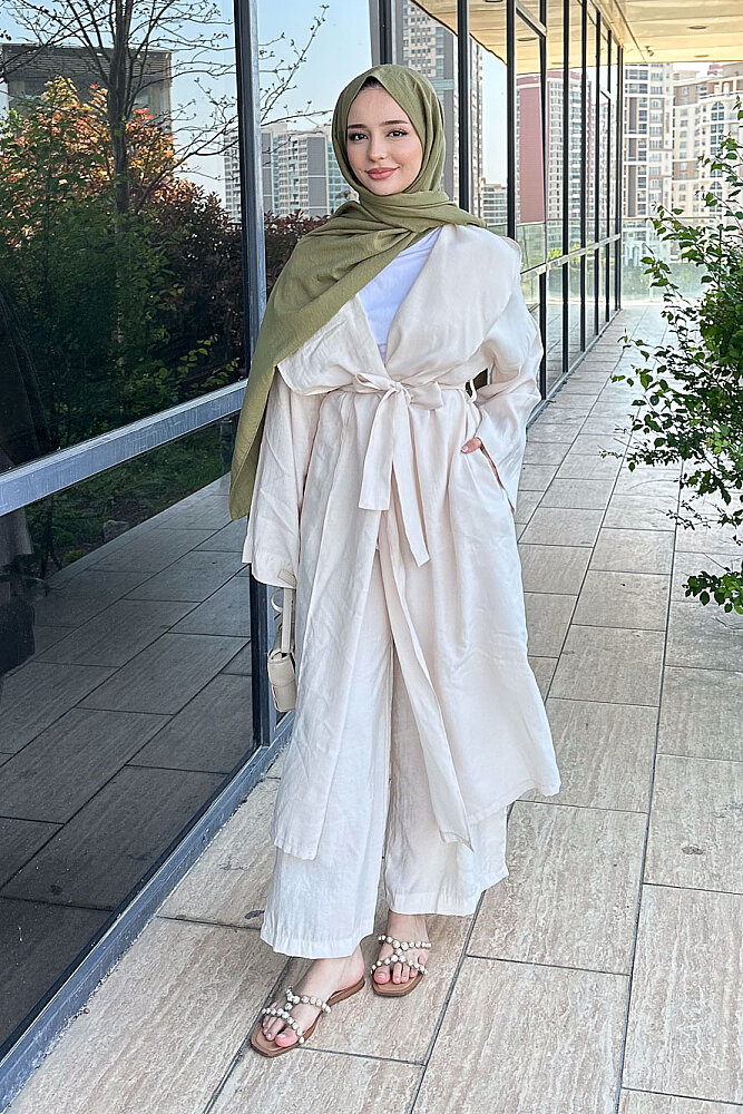 Kimono Pantolon Takım - Bej - ALLMİSS (0)