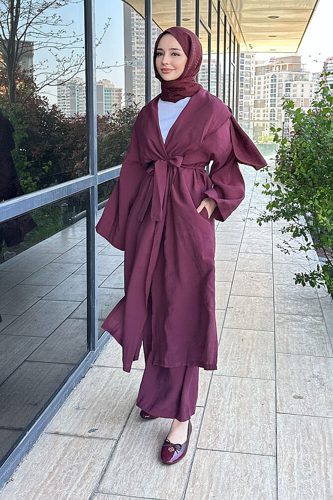 Kimono Pantolon Takım - Bordo - ALLMİSS (1)
