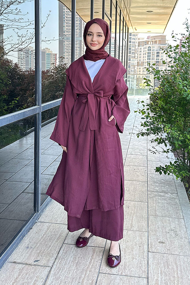 Kimono Pantolon Takım - Bordo - 1