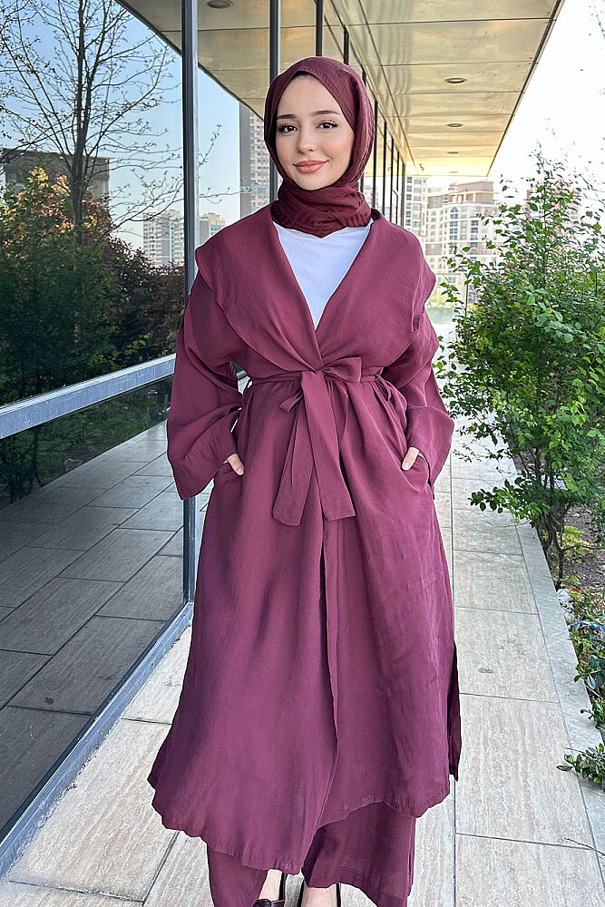 Kimono Pantolon Takım - Bordo - ALLMİSS (2)