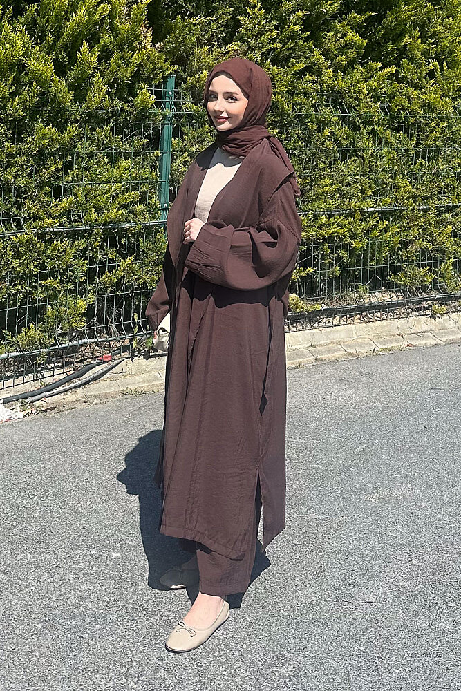Kimono Pantolon Takım - Kahverengi - 4
