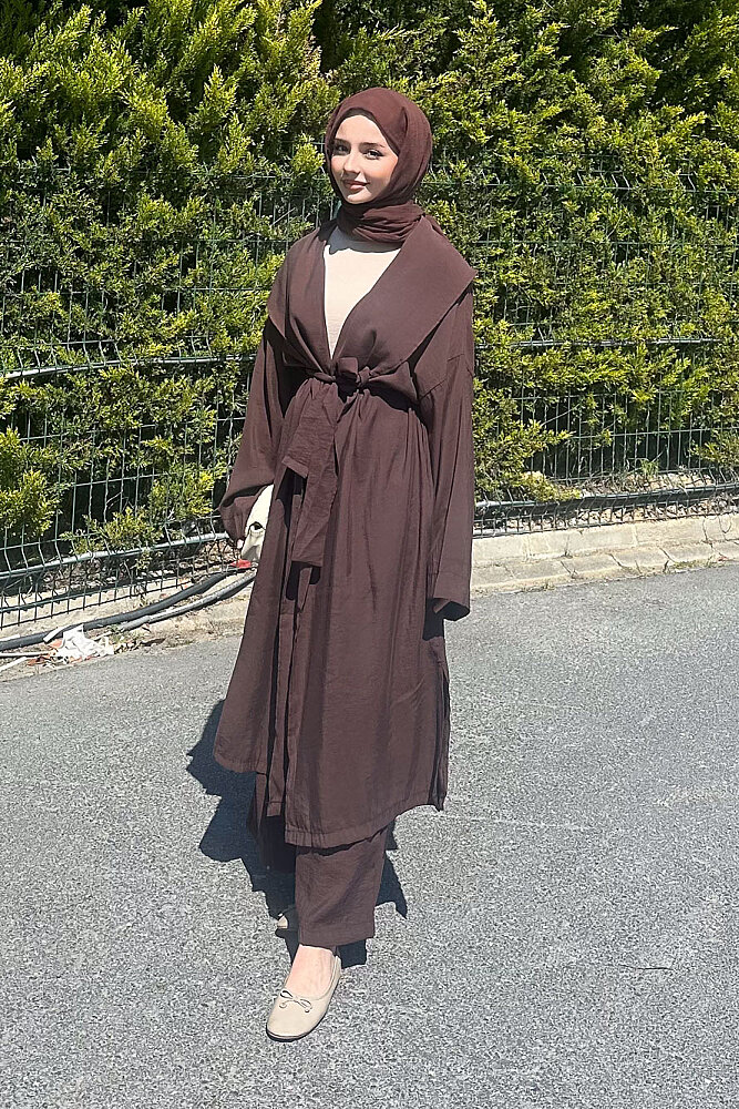 Kimono Pantolon Takım - Kahverengi - 1
