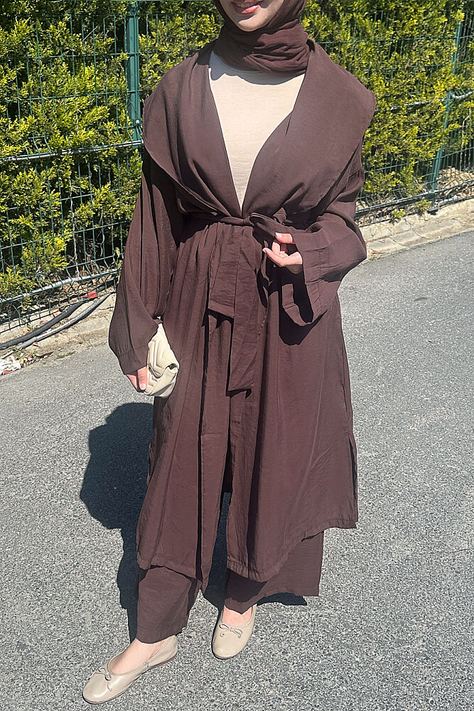 Kimono Pantolon Takım - Kahverengi - ALLMİSS (1)