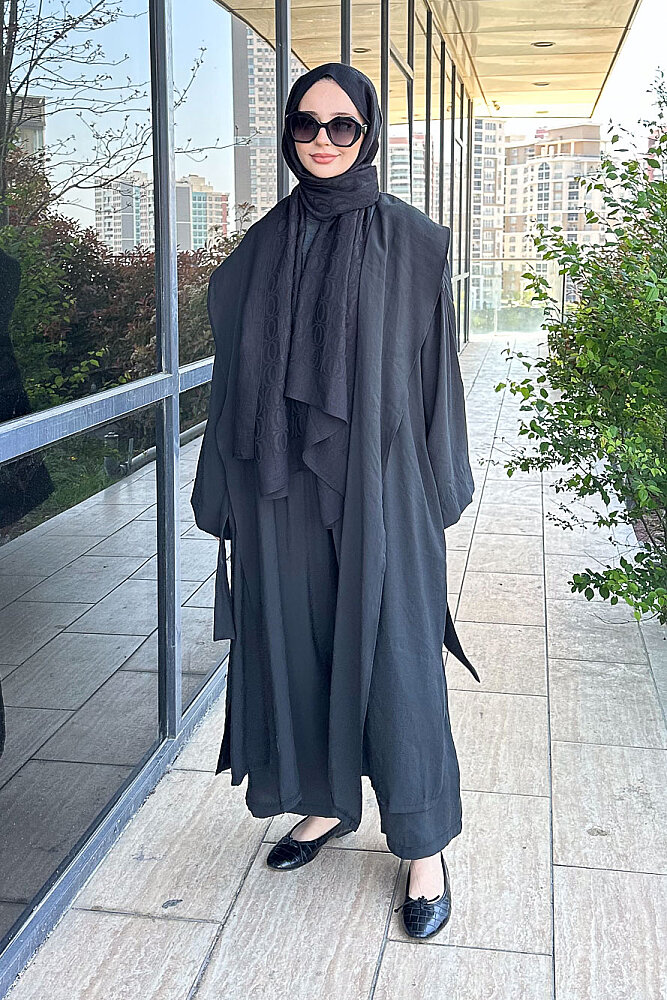 Kimono Pantolon Takım - Siyah - 2