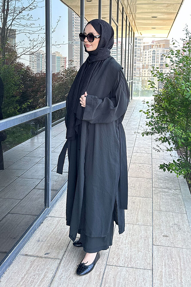 Kimono Pantolon Takım - Siyah - 3