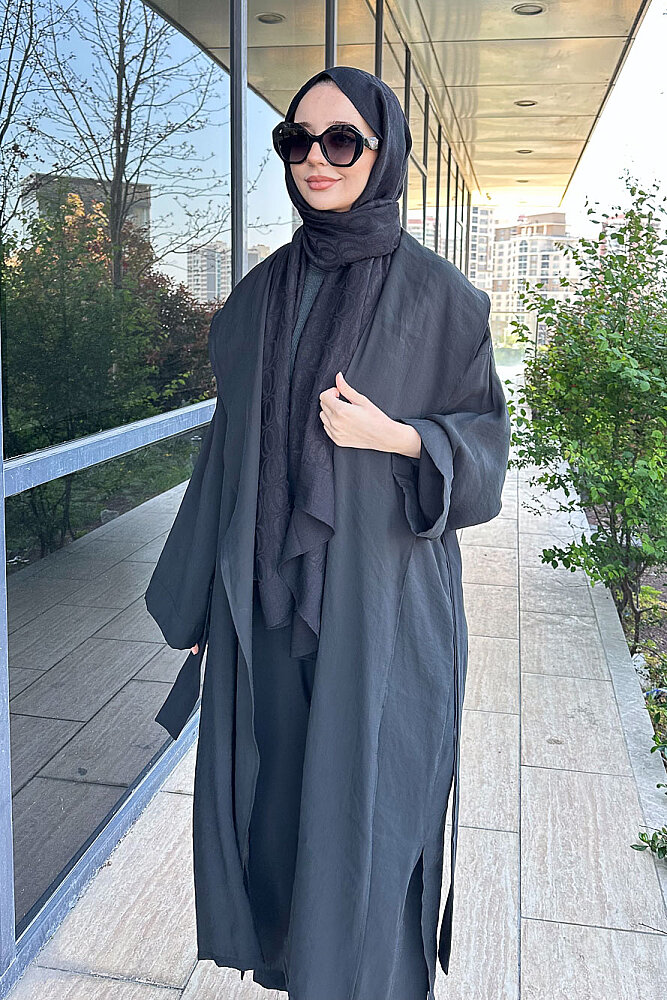 Kimono Pantolon Takım - Siyah - 1