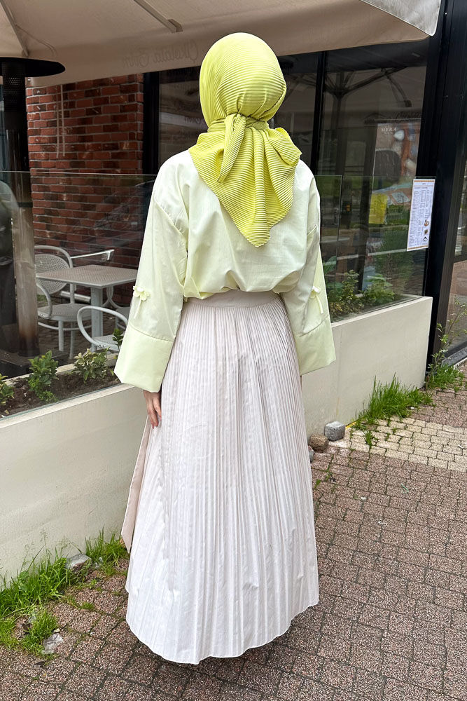 Kırık Piliseli Poplin Etek - Taş Rengi - HENZA (5)