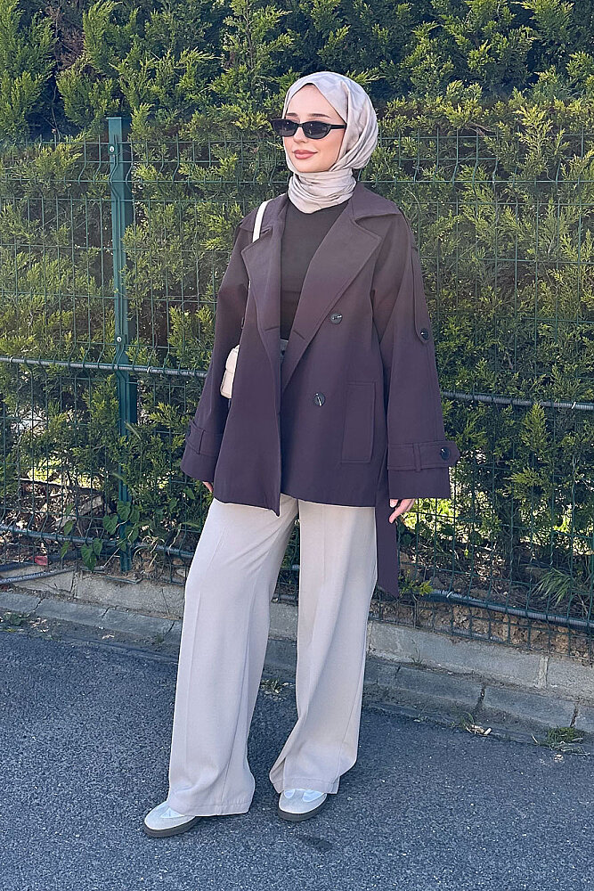 Kısa Astarlı Klasik Kemerli Trençkot - Kahverengi - PUANE (2)
