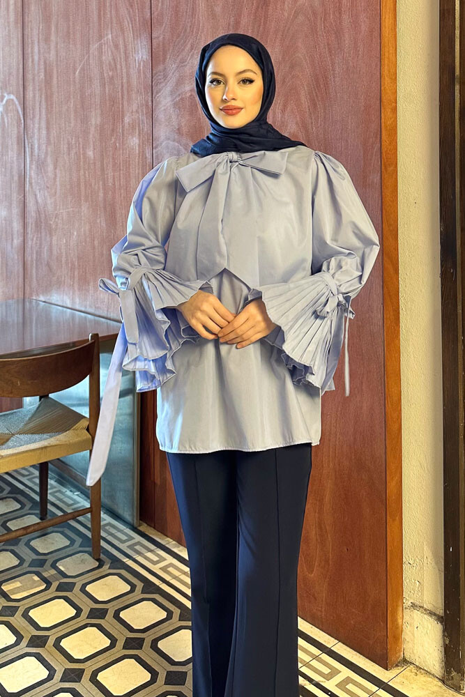 Koios Kolları Fırfırlı Gömlek - Bebe Mavisi - HENZA (4)