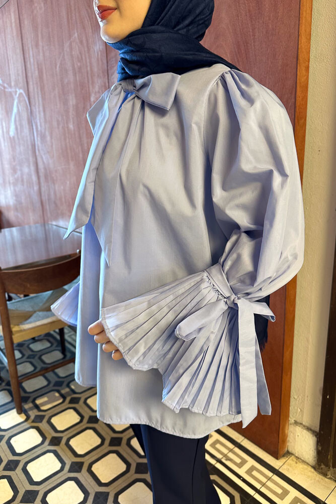 Koios Kolları Fırfırlı Gömlek - Bebe Mavisi - HENZA (1)