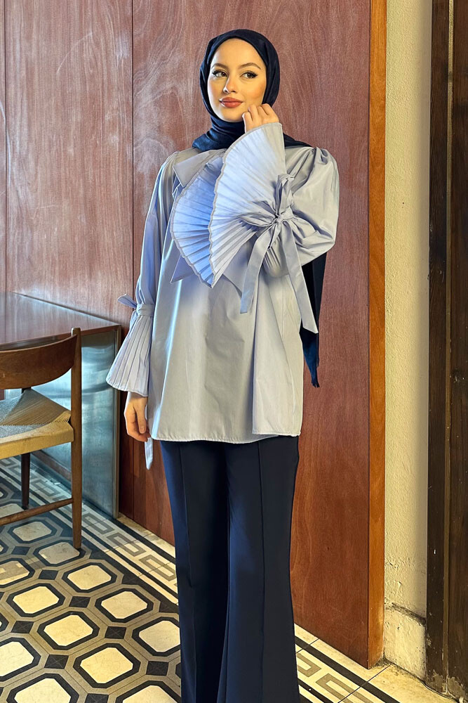 Koios Kolları Fırfırlı Gömlek - Bebe Mavisi - HENZA (2)