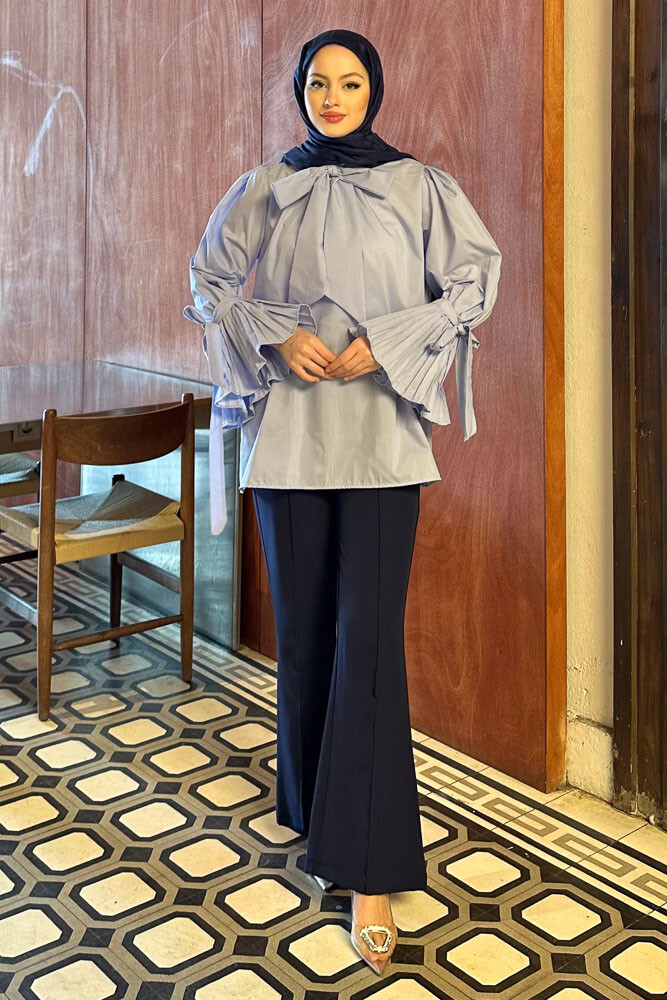 Koios Kolları Fırfırlı Gömlek - Bebe Mavisi - HENZA (3)