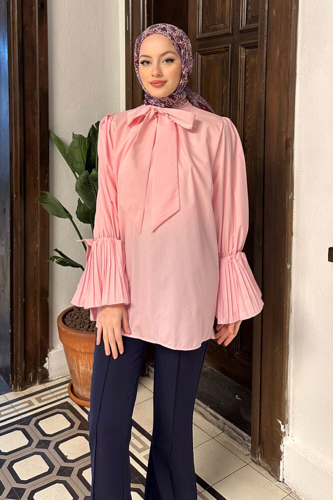 Koios Kolları Fırfırlı Gömlek - Pembe - HENZA (3)