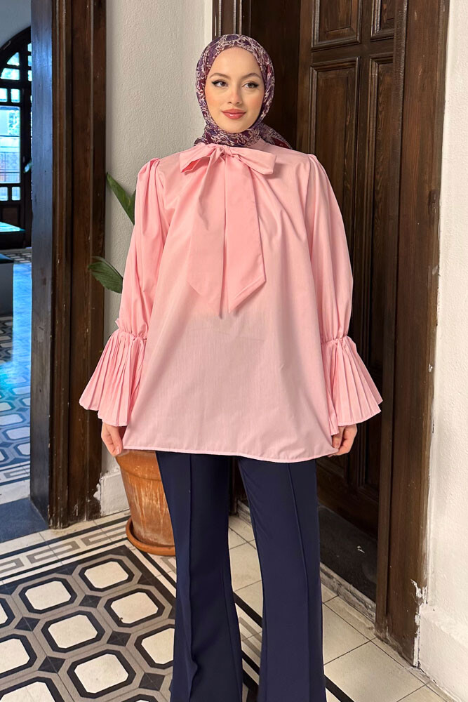 Koios Kolları Fırfırlı Gömlek - Pembe - HENZA (4)