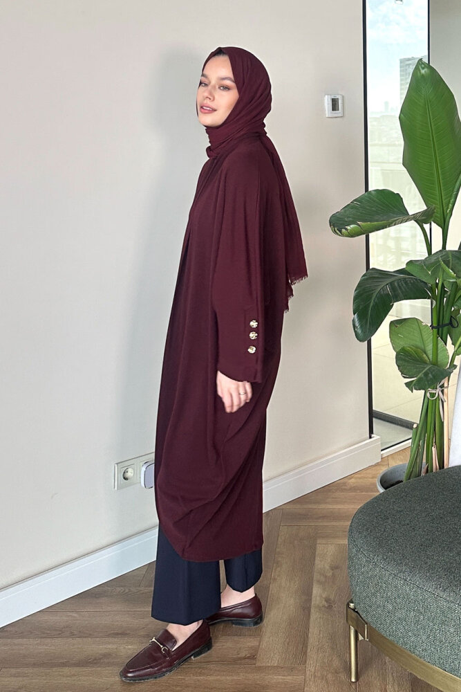 Kol Apolet Detaylı Hırka - Bordo - İKOL (1)