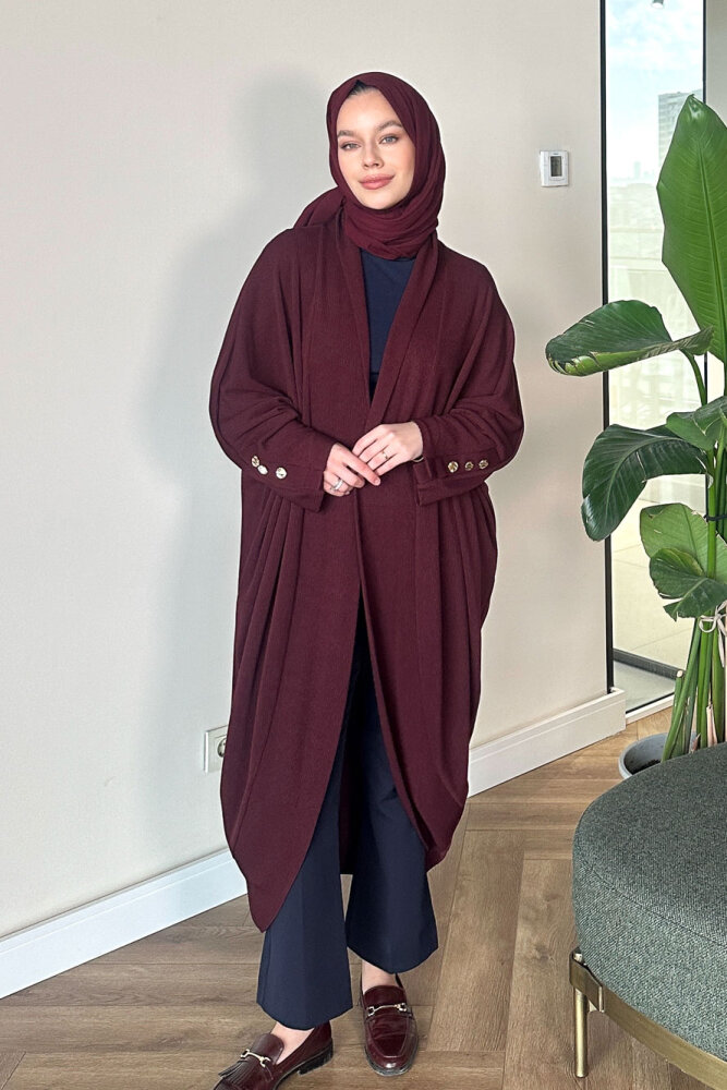 Kol Apolet Detaylı Hırka - Bordo - 5