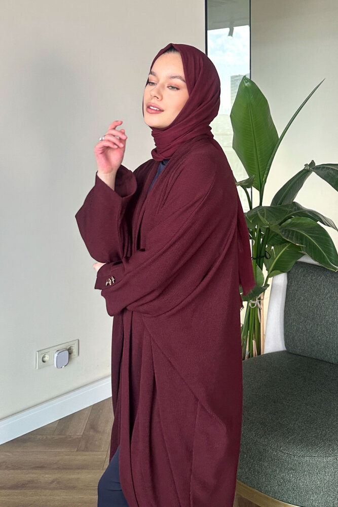 Kol Apolet Detaylı Hırka - Bordo - 7