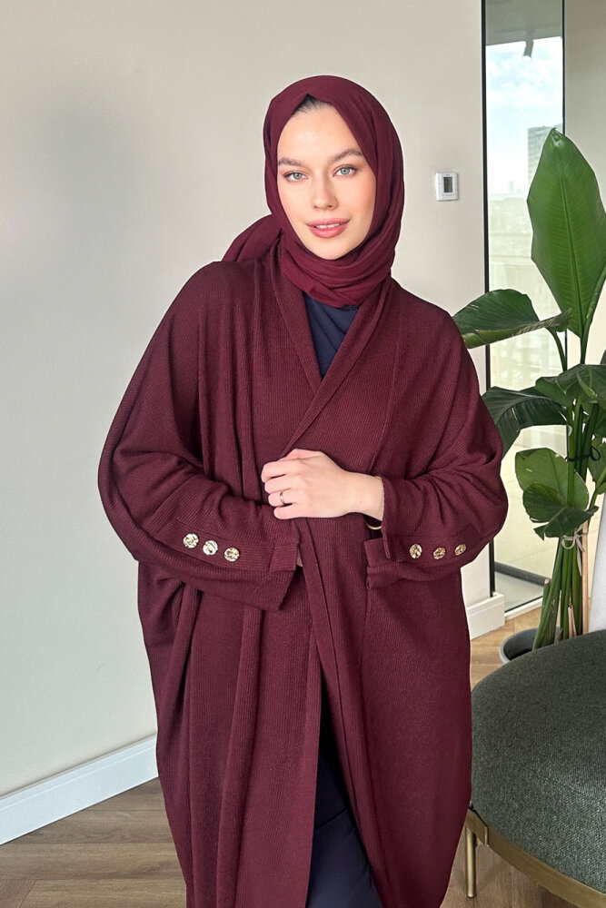 Kol Apolet Detaylı Hırka - Bordo - İKOL (2)