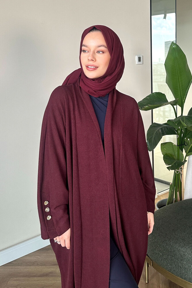 Kol Apolet Detaylı Hırka - Bordo - 6
