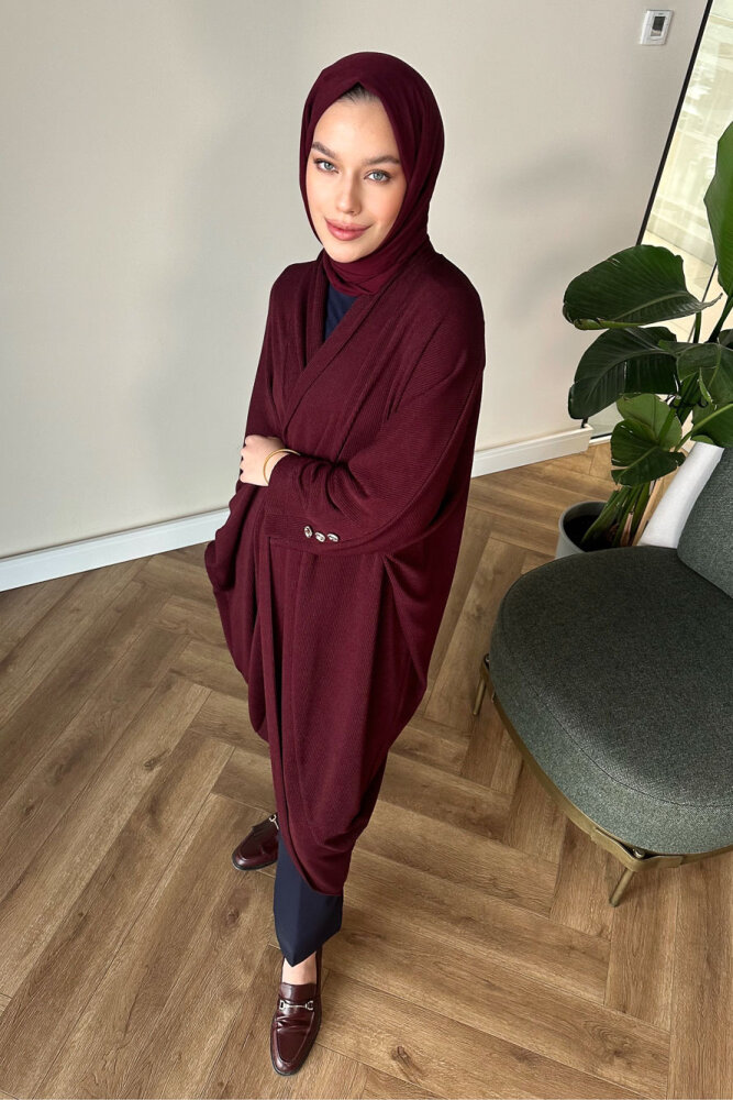 Kol Apolet Detaylı Hırka - Bordo - İKOL (0)