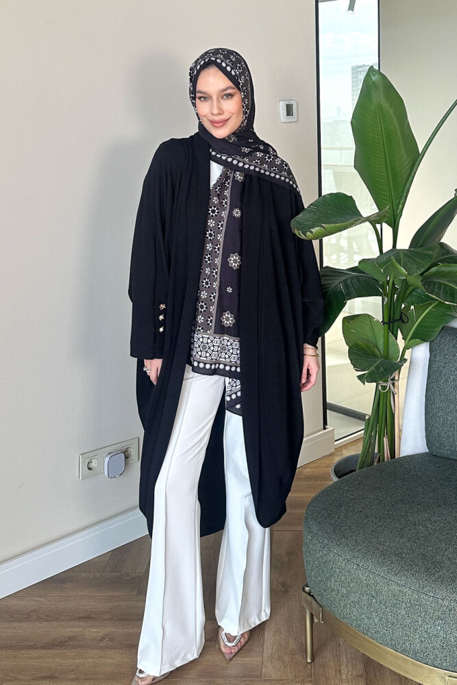 Kol Apolet Detaylı Hırka - Siyah - İKOL (0)