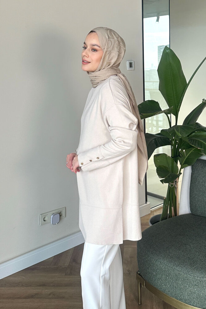 Kol Düğmeli Triko - Bej - 4