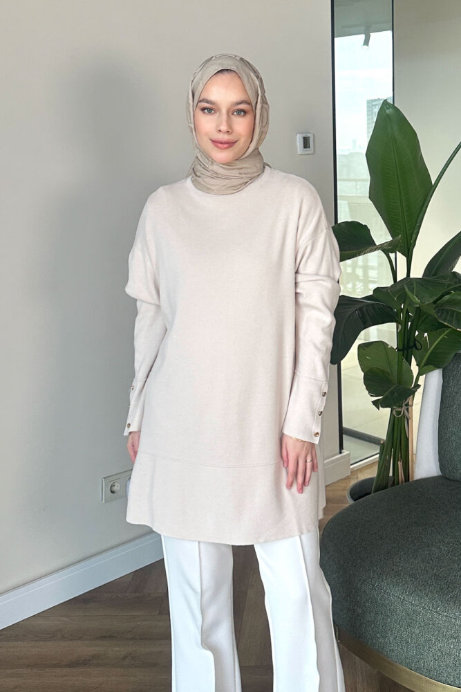 Kol Düğmeli Triko - Bej - 3