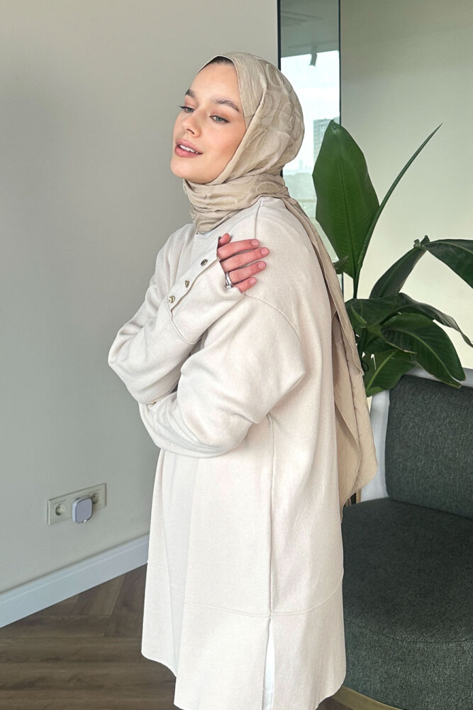 Kol Düğmeli Triko - Bej - 7