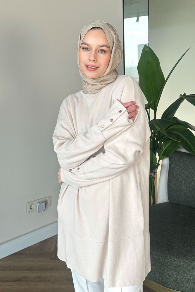 Kol Düğmeli Triko - Bej - 5