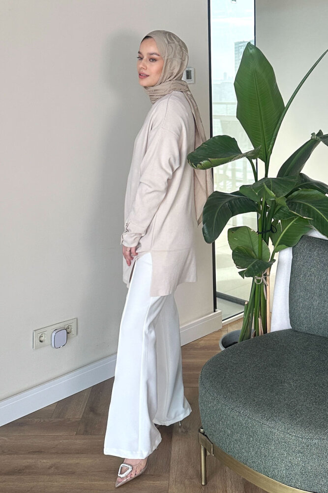 Kol Düğmeli Triko - Bej - İKOL (1)