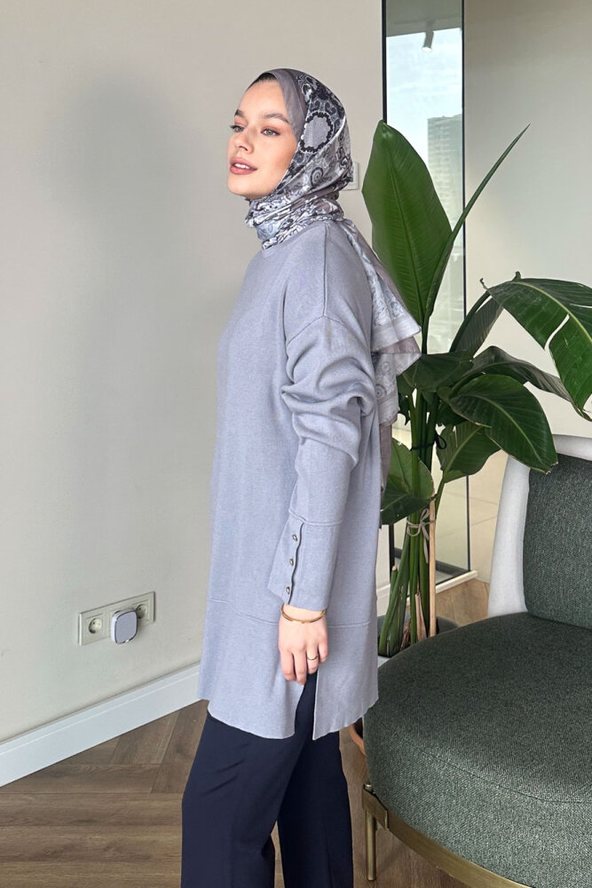 Kol Düğmeli Triko - Gri - 2