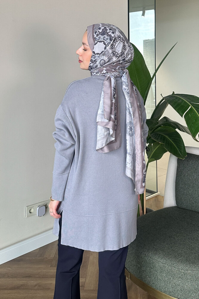 Kol Düğmeli Triko - Gri - 8