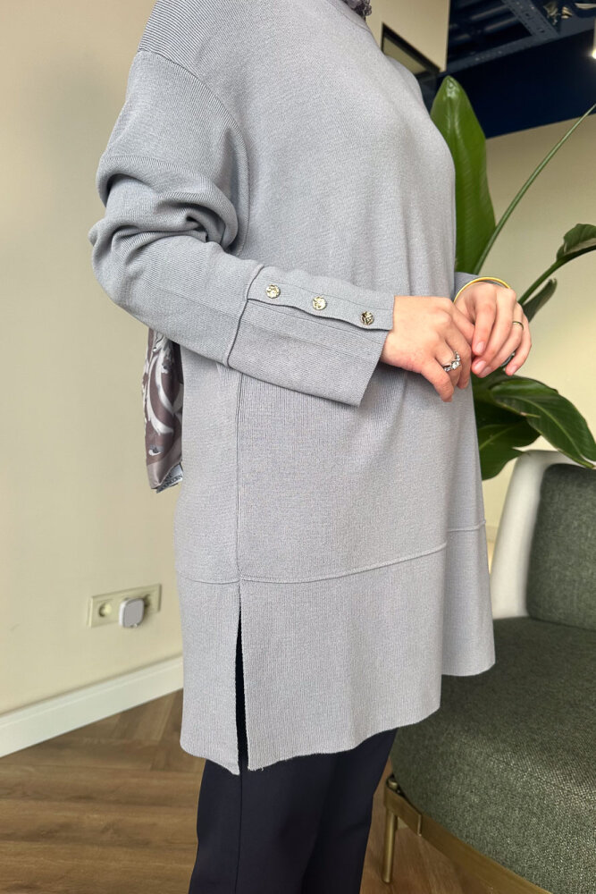 Kol Düğmeli Triko - Gri - 6