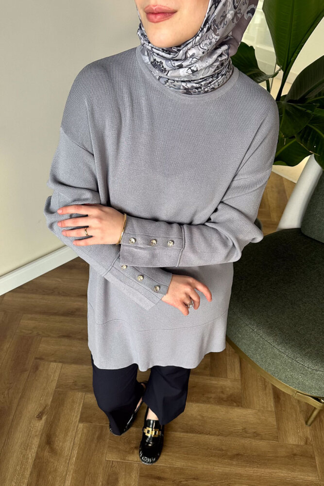 Kol Düğmeli Triko - Gri - İKOL (2)