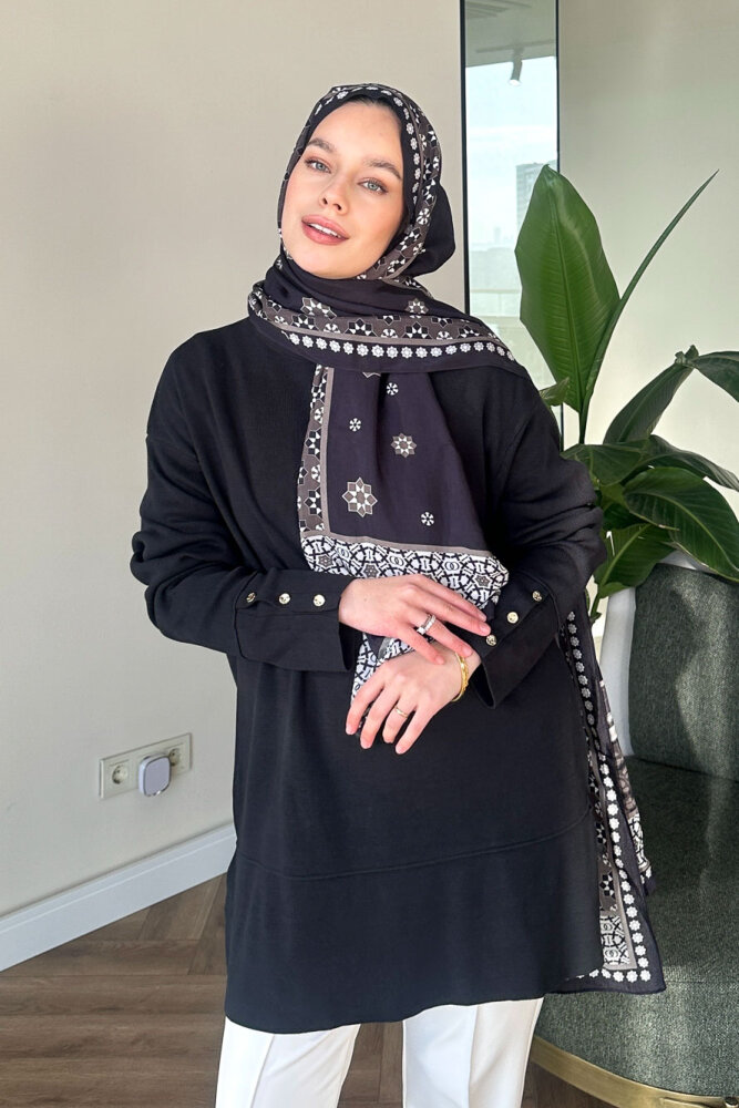 Kol Düğmeli Triko - Siyah - 6