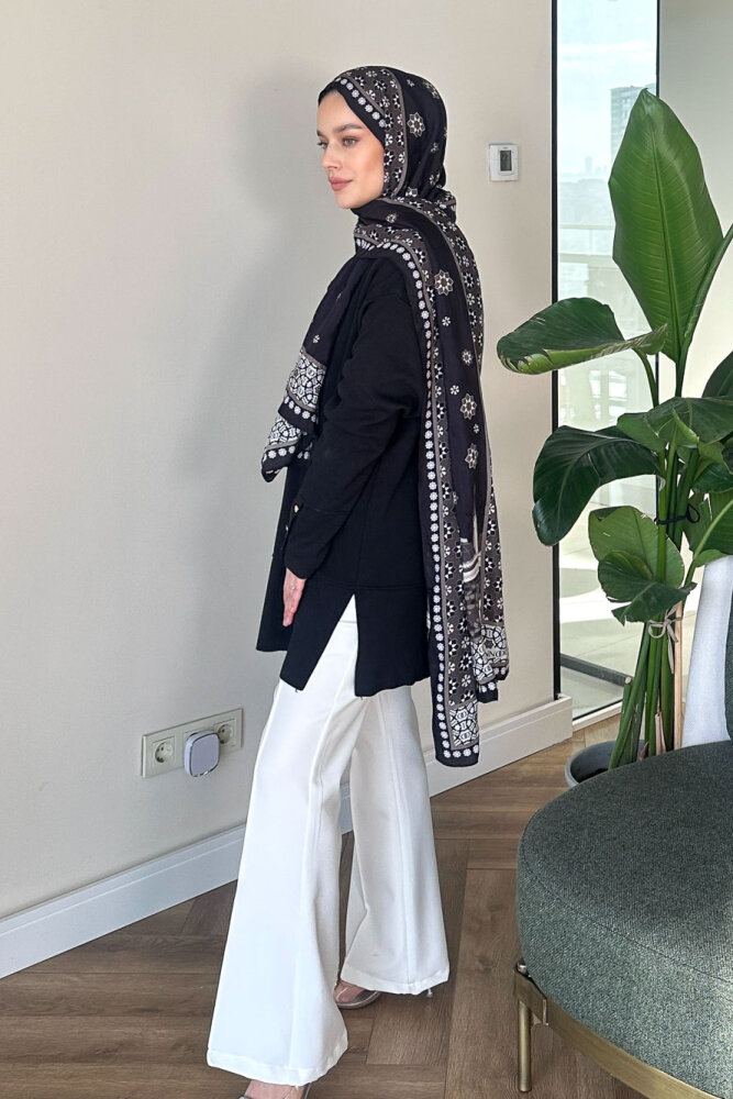 Kol Düğmeli Triko - Siyah - 7