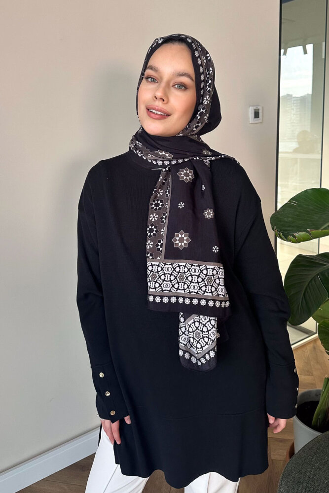 Kol Düğmeli Triko - Siyah - 8