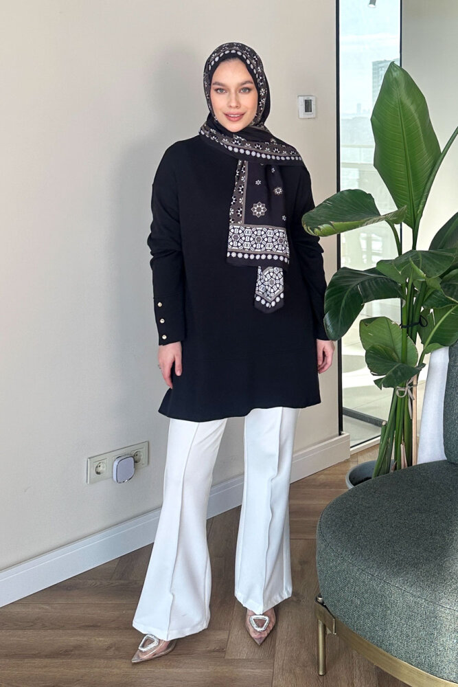 Kol Düğmeli Triko - Siyah - 5