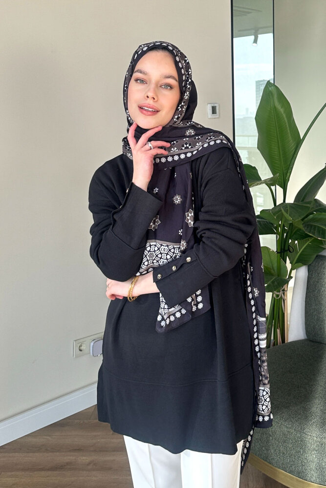 Kol Düğmeli Triko - Siyah - 10