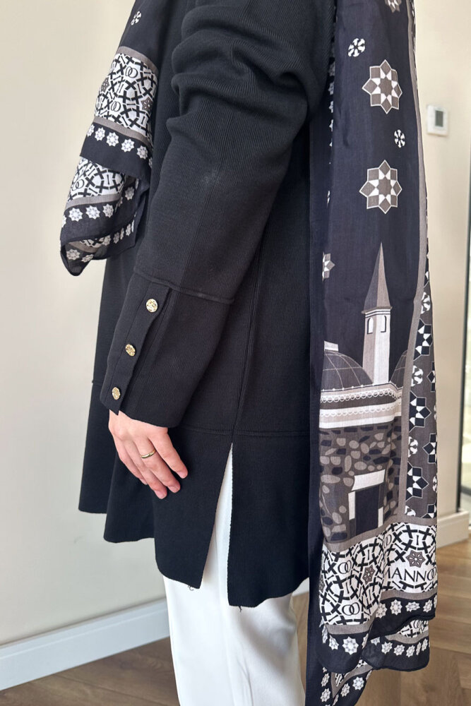 Kol Düğmeli Triko - Siyah - 3