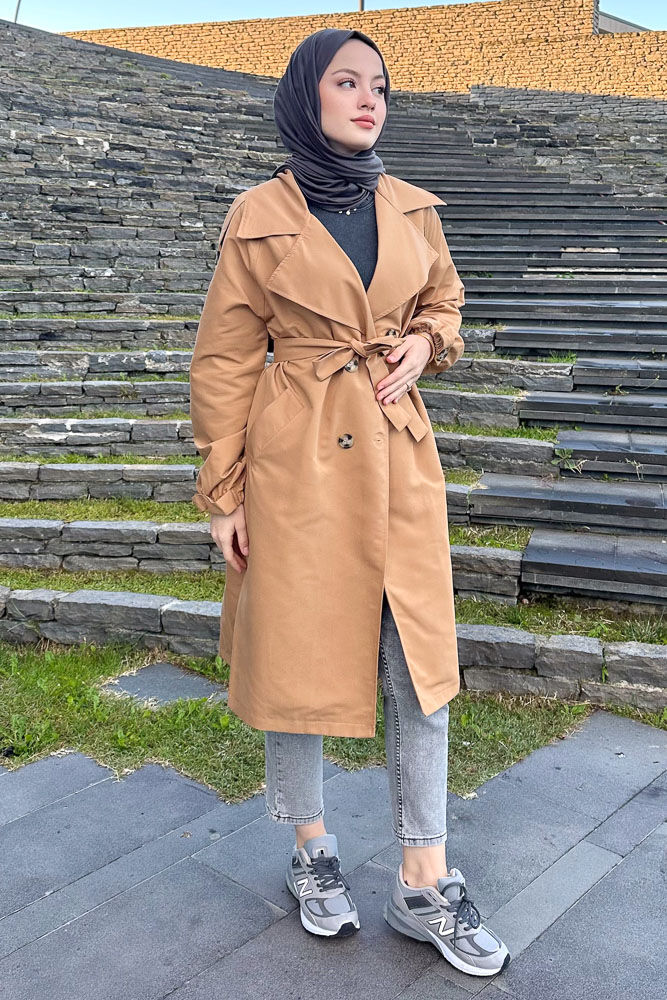 Kol Kemerli Trençkot - Camel - HENZA (4)