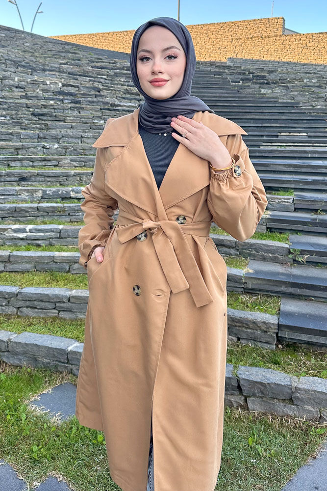 Kol Kemerli Trençkot - Camel - HENZA (3)