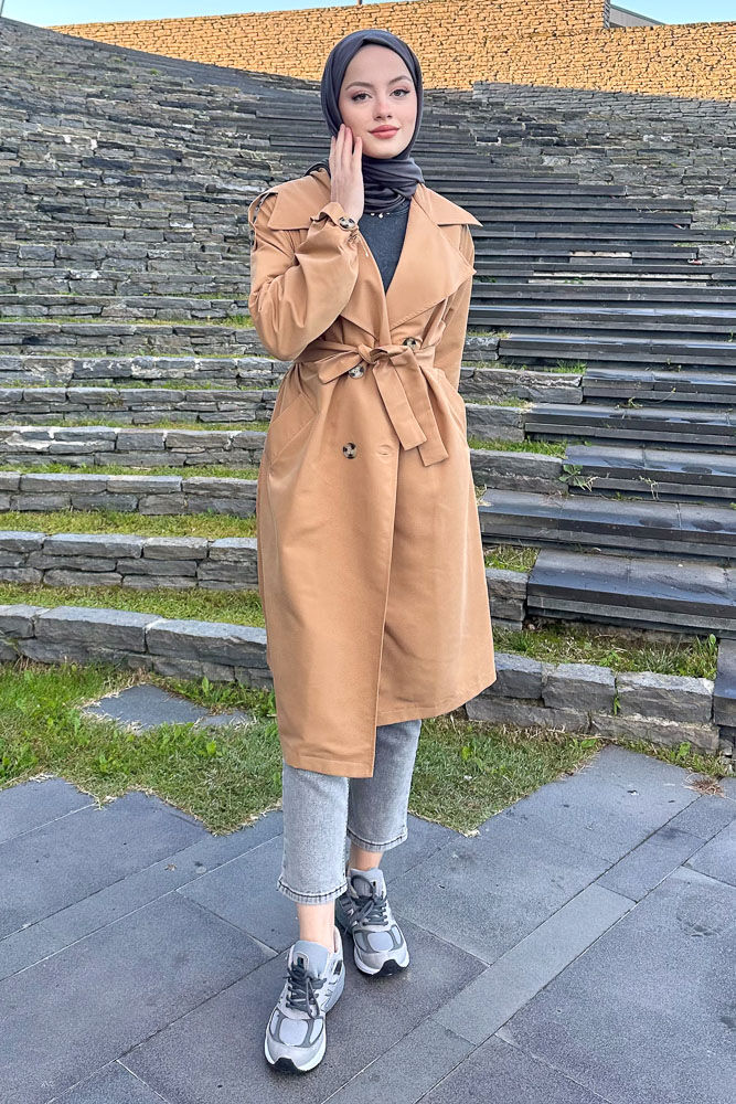 Kol Kemerli Trençkot - Camel - HENZA (1)