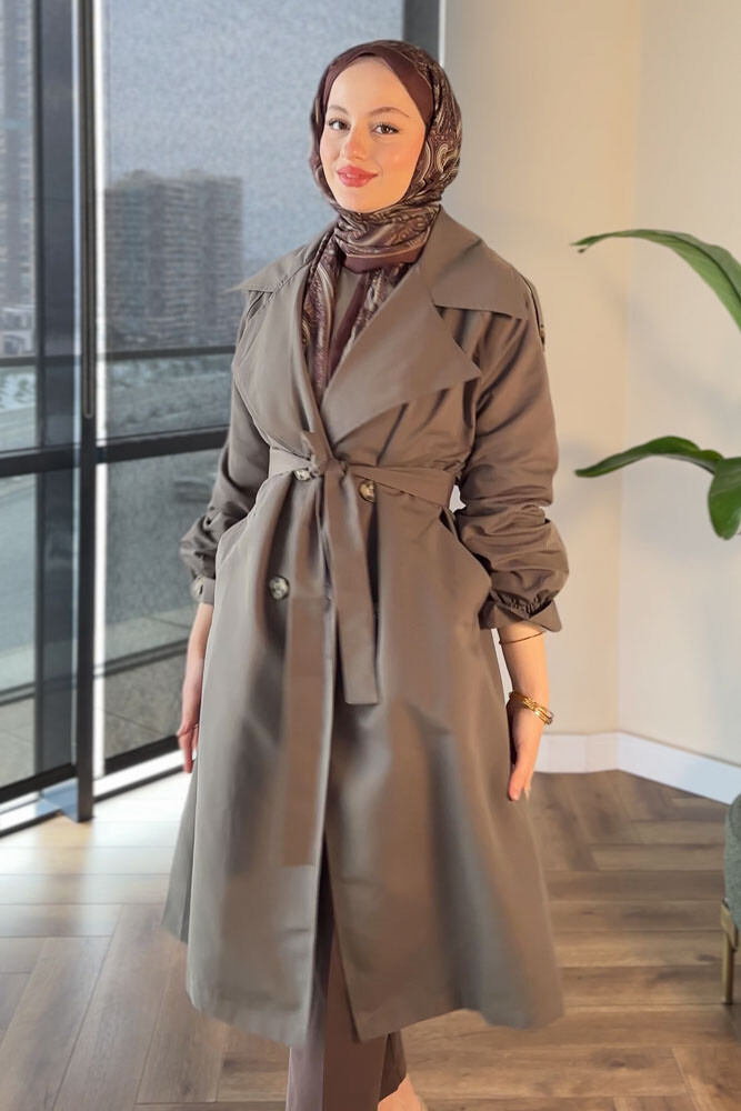 Kol Kemerli Trençkot - Haki - HENZA (4)