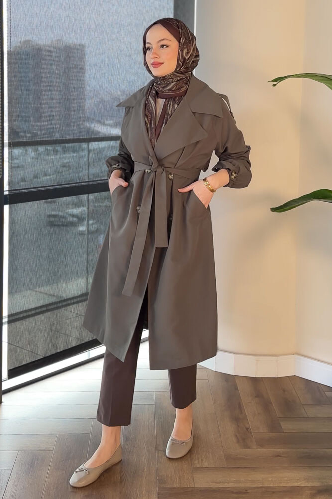 Kol Kemerli Trençkot - Haki - HENZA (5)