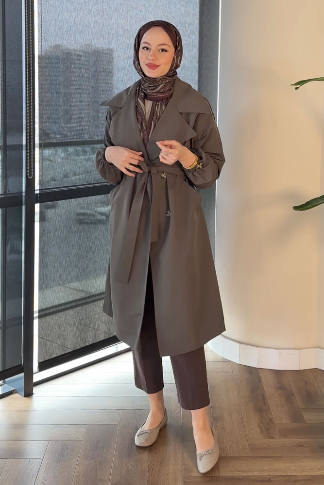 Kol Kemerli Trençkot - Haki - HENZA (2)