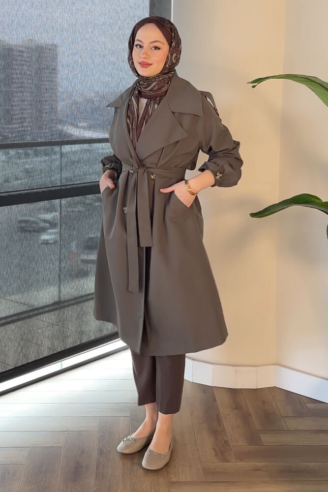 Kol Kemerli Trençkot - Haki - HENZA (1)