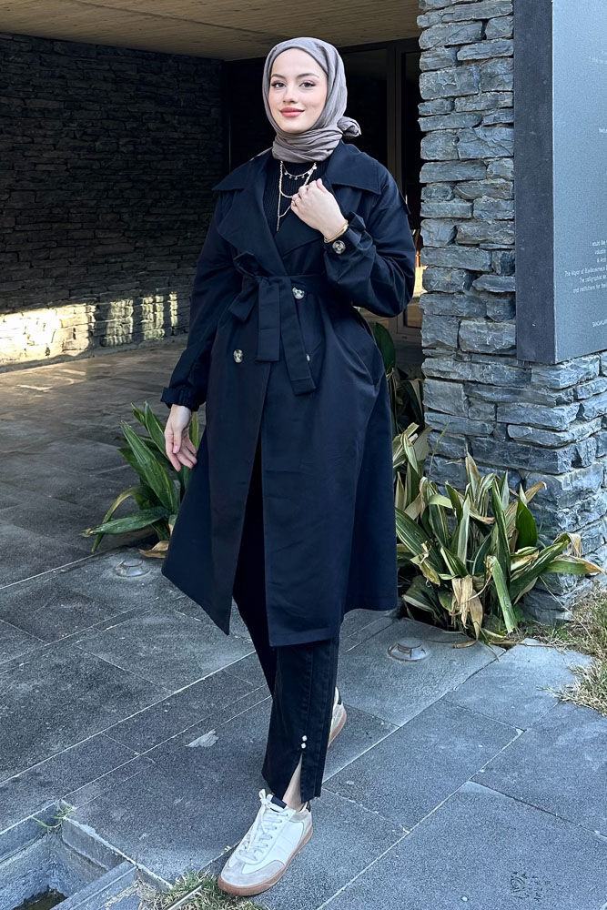 Kol Kemerli Trençkot - Siyah - HENZA (2)